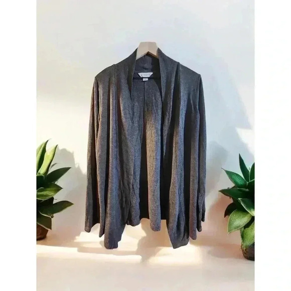 Liz Claiborne Cardigan Sweater Womens Medium Gray Stretch Open Front - Picture 1 of 3